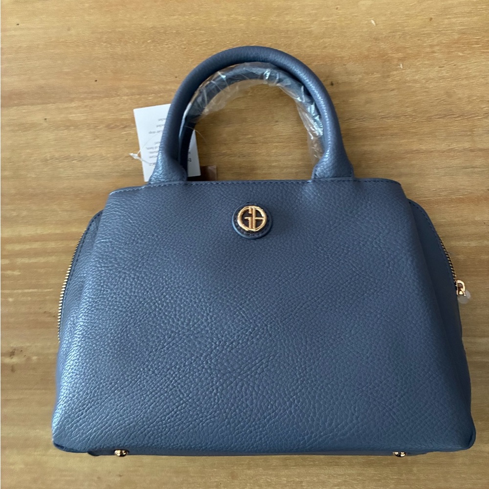 Gianni Bini Blue Textured Top-Handle Satchel with Gold Logo